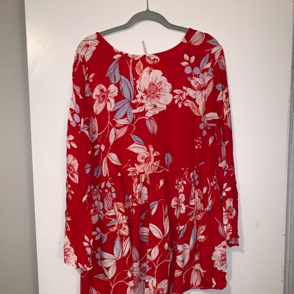 Free People Bella Red Floral Print Tunic Dress - Picture 6 of 7